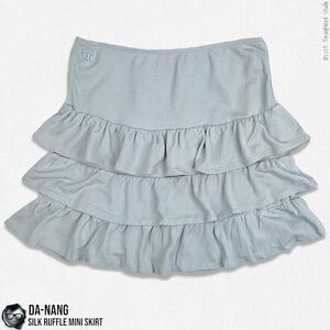 DA-NANG SURPLUS VINTAGE INDO-CHINE SILK TIERED RUFFLE MINI SKIRT PALE MUTED BLUE